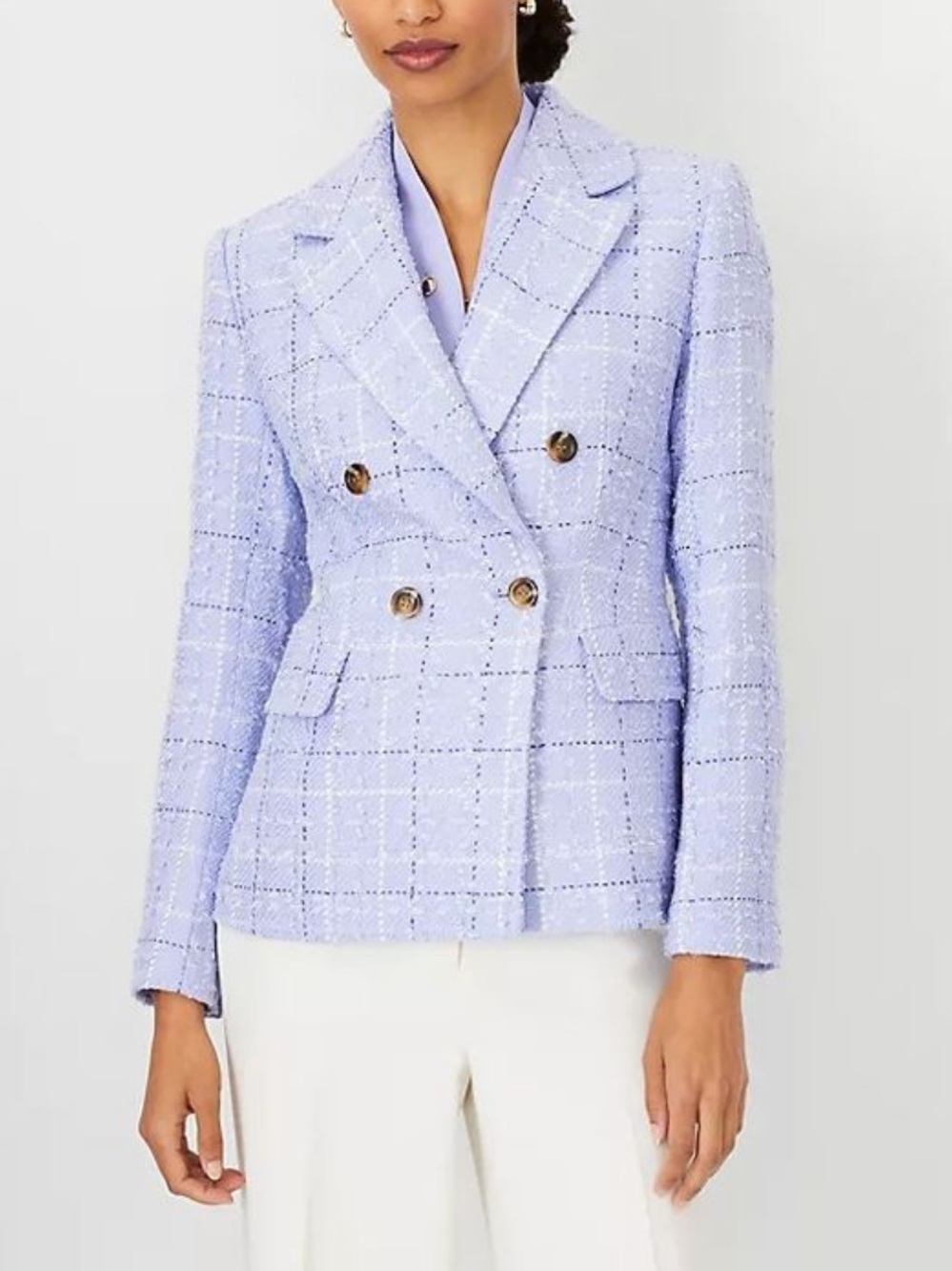NWT Ann Taylor Purple Tweed Double Breasted Blazer